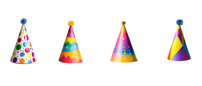 set of Festive, colorful party hat isolated on a white background