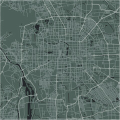 Map of Beijing in China in a smooth dark style. Contains layered vector with roads water, parks, etc.