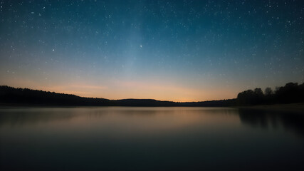 Fototapeta premium Serene Night Sky Over Calm Lake Landscape