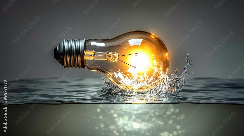Aufkleber illuminated bulb afloat reflecting on rippling water surface, creating a captivating vibrant splash 