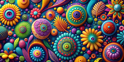 Vibrant 3D Floral Mandala: A psychedelic explosion of color and form. Intricate patterns and textures create a captivating visual feast.  