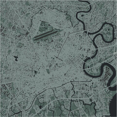 Map of Ho Chi Minh City in Vietnam in a smooth dark style. Contains layered vector with roads water, parks, etc.
