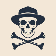 Hand drawn skull and crossbones monochrome vector illustration