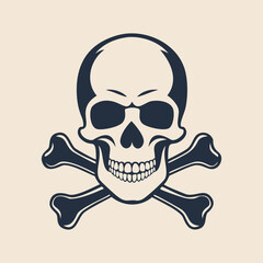 Hand drawn skull and crossbones monochrome vector illustration