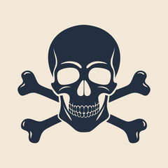 Hand drawn skull and crossbones monochrome vector illustration
