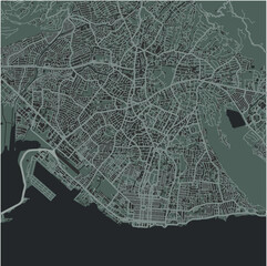 Map of Kingston in Jamaica in a smooth dark style. Contains layered vector with roads water, parks, etc.