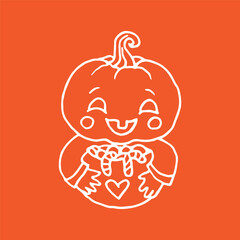 Baby Jack-O-Lantern Pumpkin Head with candy illustration for Halloween on orange
