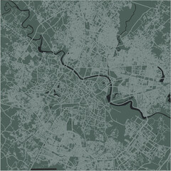 Map of Lucknow in India in a smooth dark style. Contains layered vector with roads water, parks, etc.