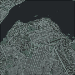 Map of Kinshasa in Democratic Republic of Congo in a smooth dark style. Contains layered vector with roads water, parks, etc.