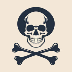 Skull and crossbones retro monochrome silhouette vector illustration