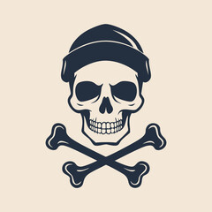 Skull and crossbones retro monochrome silhouette vector illustration