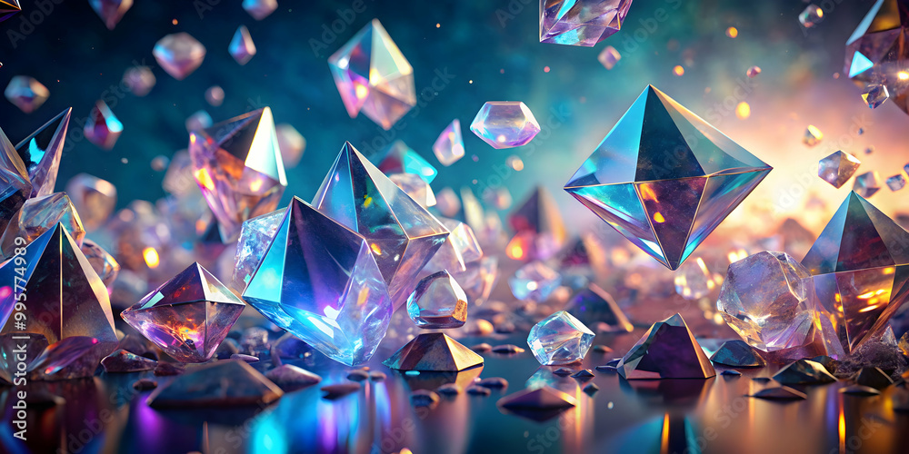 Canvas Prints crystalline dreamscape: shimmering pyramids and gems cascade across a reflective surface, bathed in 