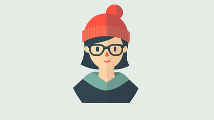 A cartoon illustration of a young woman wearing a red beanie, glasses, and a blue sweater with a green collar.
