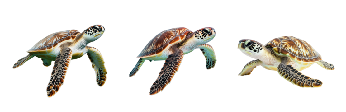 Set of sea turtles isolated on white background