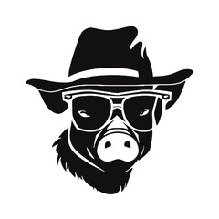 Clipart of a pig wearing a hat and sunglasses ,vector illustration transparent background 