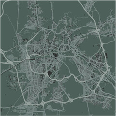 Map of Mecca in Saudi Arabia in a smooth dark style. Contains layered vector with roads water, parks, etc.