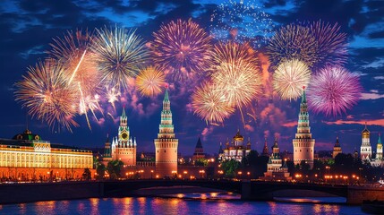 Naklejka premium New Year's Eve Celebrations and Fireworks in Major Cities Around the World, Generative AI