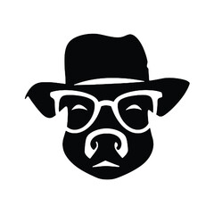  Pig with Sunglasses and hat ,vector illustration transparent background 