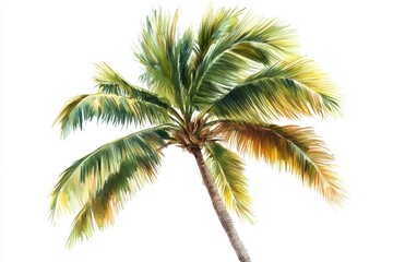 Palm tree with vibrant green leaves on a white isolated background.