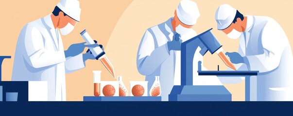 Biologists extracting proteins from cells, using precision lab equipment