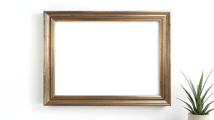 Fototapeta premium Elegant Gold Frame with Blank Canvas on Wall
