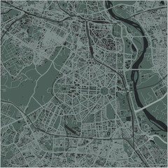 Map of New Delhi in India in a smooth dark style. Contains layered vector with roads water, parks, etc.