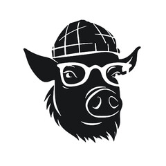  Pig with Sunglasses and hat ,vector illustration transparent background 