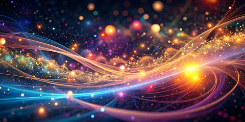 Fototapeta premium Cosmic Symphony: A mesmerizing abstract background with vibrant colors and swirling lights, representing the boundless possibilities of the universe. A celestial dance of energy and light. 