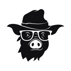  Pig with Sunglasses and hat ,vector illustration transparent background 