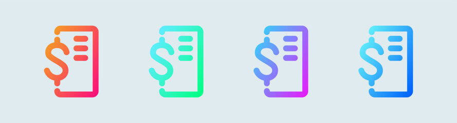 Invoice line icon in gradient colors. Bill signs vector illustration.
