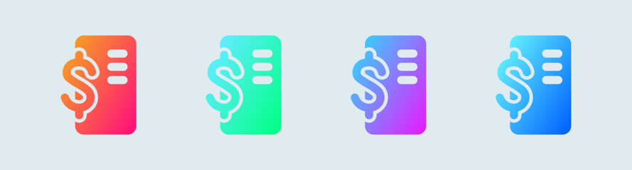 Invoice solid icon in gradient colors. Bill signs vector illustration.