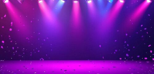 abstract background featuring spotlights and colorful confetti, creating festive atmosphere perfect for celebrations and events