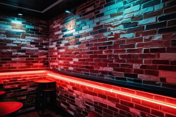 Electric Neon Highlights on Brick Surfaces Creating Radiant Nighttime Ambiance