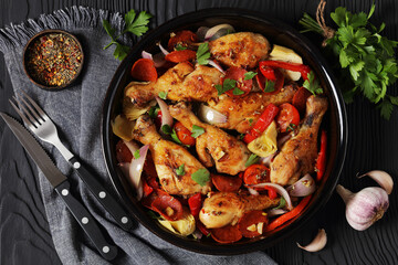 Basque Chicken Pepper Artichoke and Chorizo Saute