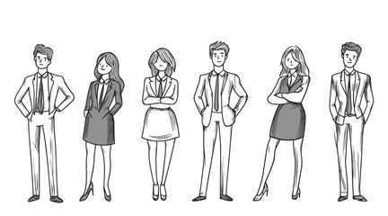set of characters men and women in office style with simple lines on white background .Generative AI