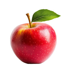 Fresh Juicy Shiny Red Apple With Green Leaf Isolated on Transparent Background