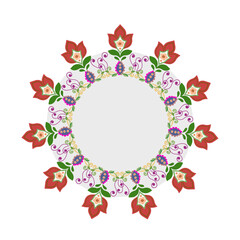 Cute floral wreath. Blank background. Door decoration concept. Round frame with red flowers and green leaves. Set of vector flowers