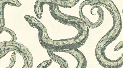 Obraz premium snake patterns create mesmerizing design, showcasing elegance and fluidity of these creatures. detailed illustration captures essence of mystique and natures beauty