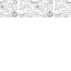 Seamless christmas frame. New year background. Doodle illustration with christmas and new year icons