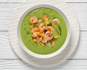Shrimps in Culichi Salsa or Poblano sauce in bowl