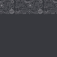 Seamless christmas frame. New year background. Doodle illustration with christmas and new year icons