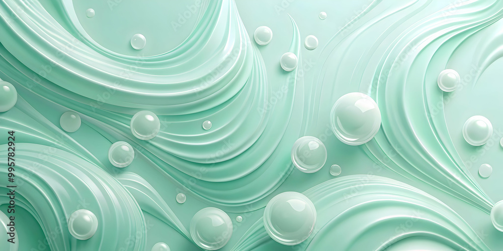 Poster abstract mint green swirling background with bubbles: a soothing and elegant abstract background fea