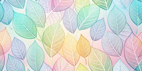Rolgordijnen Vormen patronen Pastel Leaves Pattern: A whimsical and delicate pattern featuring pastel leaves in various shades of pink, blue, green, and yellow. Perfect for adding a touch of nature-inspired charm to your designs.  © Joesunt