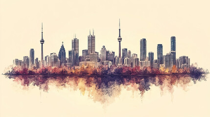 Obraz premium Mississauga, Canada, color pen pencil hand-drawn effect drawing illustration for travel poster, card, wallpaper, backdrop or banner. Modern, clear, artistic and simple