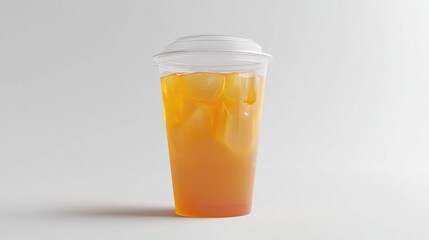 A clear cup filled with iced tea, showcasing a refreshing beverage.