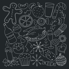 Doodle christmas and new year icons. christmas background.