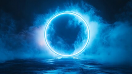 Abstract Neon Lights in a Blue Fog