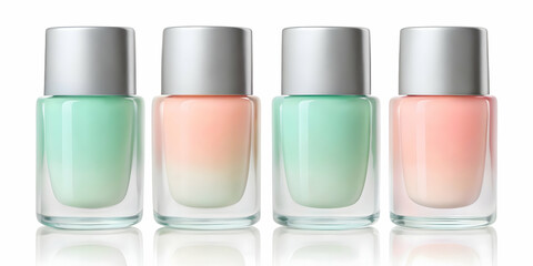 Four Glass Bottles of Nail Polish in Green and Peach Shades 