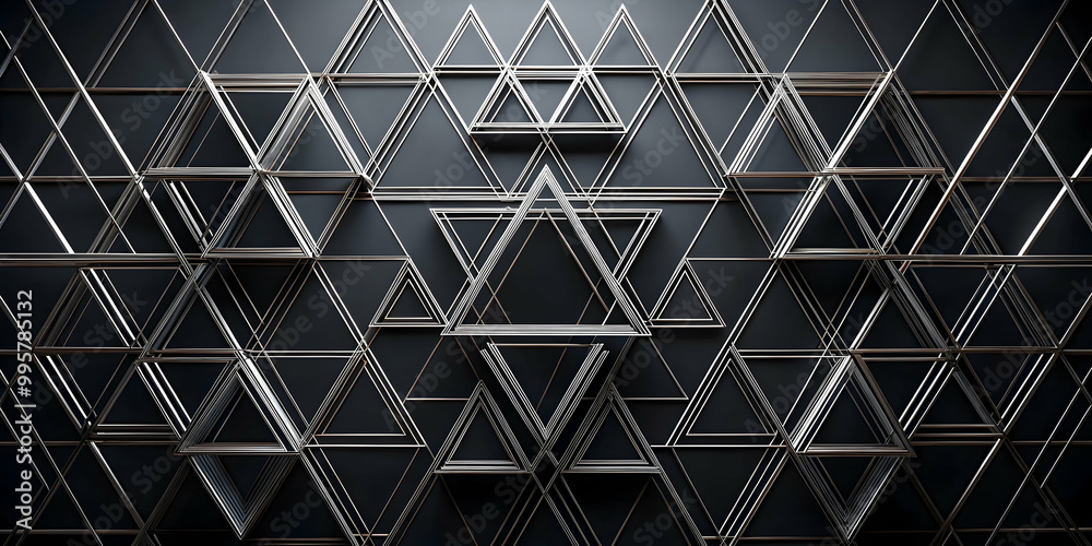 Poster geometric abstract: a mesmerizing array of metallic triangles form a captivating pattern against a s
