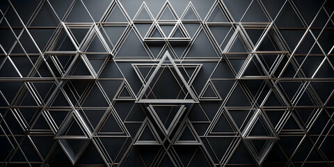 Geometric Abstract: A mesmerizing array of metallic triangles form a captivating pattern against a sleek black background, evoking a sense of order, complexity, and modern design.  